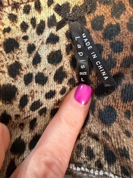 Lapis Leopard Print Swing Skirt With Belted Waist Polyester Stretchy Panel Size - Picture 10 of 12